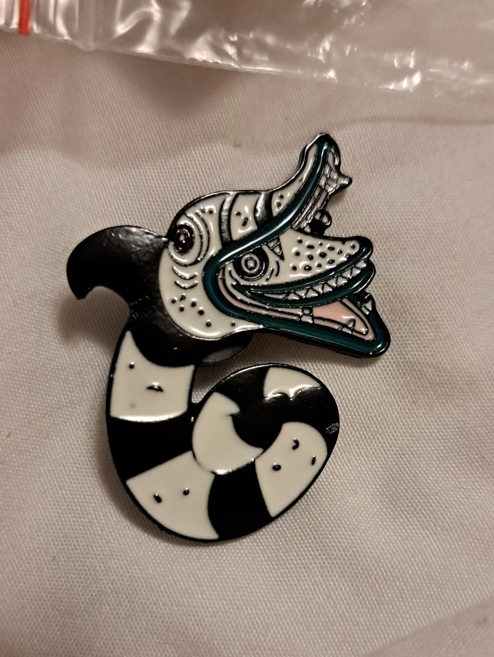 Beetlejuice Black & White Fish Enamel Pin